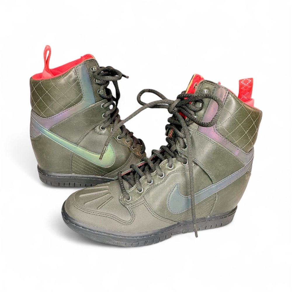 Nike Women's Olive and Red High-Top Sneakers